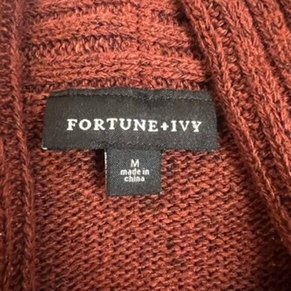 Fortune + Ivy Raiden Tab Open Front Cardigan Sweater Size Medium Maroon Academia - Picture 11 of 12